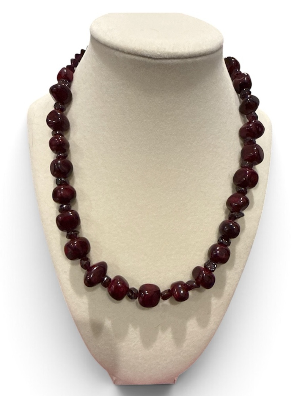 Vintage Upcycled Garnet and Ceramic Necklace